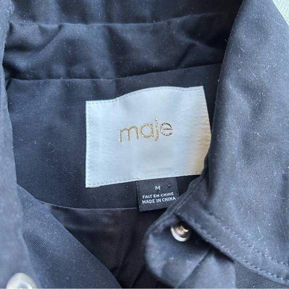 Maje Ginseng Black Cotton Twill Lace Coat Jacket Trench Size M - Picture 6 of 10